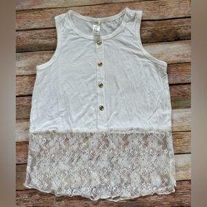 White Lace Trim Button-Front Tank